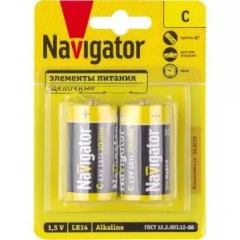 Элемент питания Navigator, LR14, BP2, C, 2 шт