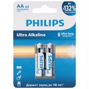 Элемент питания Philips Ultra, алкалиновый, 1.5 В, АА, 2 шт