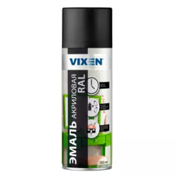 Эмаль акриловая Vixen, RAL 9005, черный янтарь, матовый, 520 мл