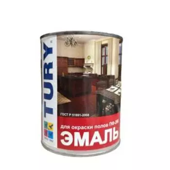 Эмаль Tury ПФ-266 для пола из дерева и ДВП, красно-коричневая, 0.9 кг