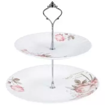 Этажерка 2-х ярусная Lavenir Чайные розы, 19/24 см, стеклокерамика