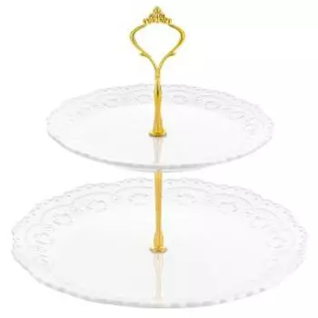 Этажерка 2-х ярусная, с золотистым креплением, фарфор