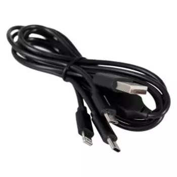 Кабель Ergolux ELX-CDC05-C02 3в1, Micro USB-Lightning-Type C, 3А, 1.2 м, черный