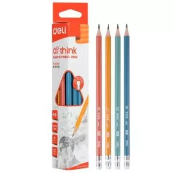 Карандаши чернографитные Deli Think с ластиком, 12 шт, HB, в ассортимент
