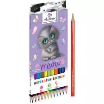 Карандаши цветные Attomex Meow Cat, 12 цветов, М, шестигранные