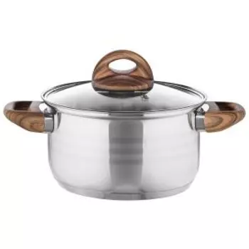 Кастрюля Mallony Foresta, 2.5 л, нерж. сталь, стекло с ручками под дерево soft-touch