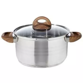 Кастрюля Mallony Foresta, 3.5 л, нерж. сталь, стекло с ручками под дерево soft-touch