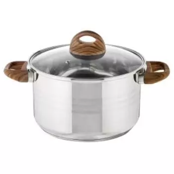 Кастрюля Mallony Foresta, 5 л, нерж. сталь, стекло с ручками под дерево soft-touch