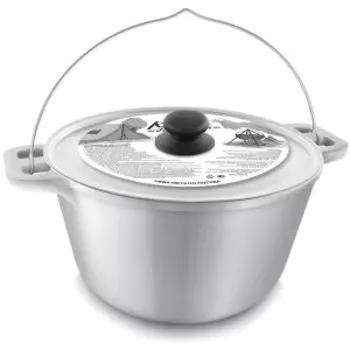 Казан глубокий НМП Походный, 5л, литой алюминий, без покрытия, с алюминиевой крышкой и дужкой