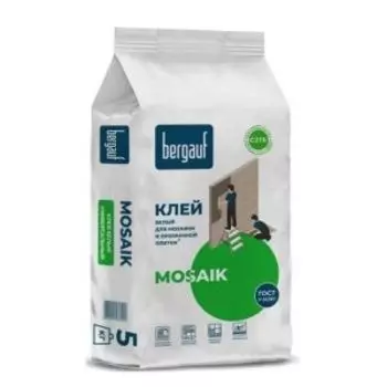 Клей для мозаики и прозрачной плитки Bergauf Mosaik, белый, 5 кг