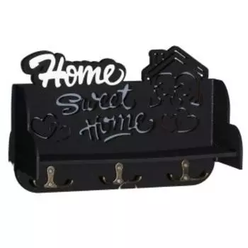 Ключница с полкой Home sweet home, 28х23х7.5 см, фанера, чёрный цвет