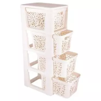 Комод Полимербыт Leaves, на колесах, 4 ящика, 30х41х93 см, пластик, молочный