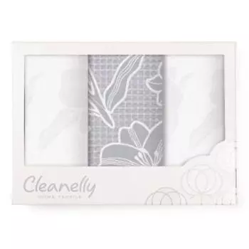 комплект полотенец кухонных Лилии в коробке, размер: 50х70см 3 шт.,пестр.+гладк.,серо-белый,238г/м2, 100%хлопок ЦН-01