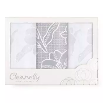 комплект полотенец кухонных Лилии в коробке, размер: 50х70см 3 шт.,пестр.+гладк.,серо-белый,238г/м2, 100%хлопок ЦН-02