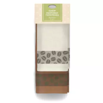 комплект полотенец кухонных махровых DМ ЛЮКС Зерна, на хангере, 30х60см 2 шт.,гладкокрашенное, коричневый+молочный, 360г/м2, хлопок