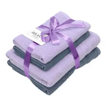Комплект полотенец махровых Bravo Памир, 4 шт, 50х80/70х130 см, хлопок, серый/сиреневый
