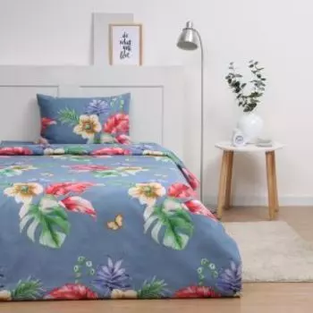 комплект постельного белья Экономь и Я микрофибра 2-сп: под.173х215см.,прост.175х214см.,нав.50х70см.-2шт,60г/м2,100%п/э,Тропические листья