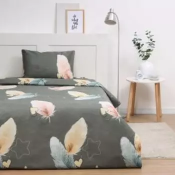 комплект постельного белья Экономь и Я микрофибра 1.5-сп: под. 143х215см., прост. 145х214см., нав. 50х70см.-1шт, 60г/м2, 100% п/э, Перо