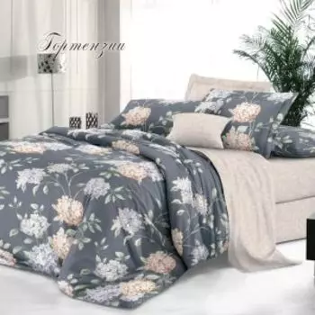 Комплект постельного белья Эльф De Luxe Гортензии, Дуэт, нав. 50х70 см, сатин