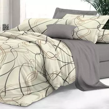 Комплект постельного белья Эльф De Luxe Изящные линии, Евро, нав. 70х70 см, сатин