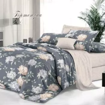 Комплект постельного белья Эльф De Luxe Гортензии, Евро, нав. 50х70 см, сатин