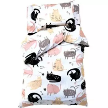 комплект постельного белья Этель бязь 1,5-сп: под 143х215, прост 150х214, нав 50х70-1шт, 100%хл, 125г/м2, Cat party