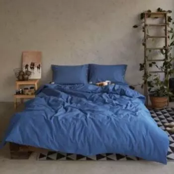 Комплект постельного белья Этель, Евро, нав. 50х70 см, жатый хлопок, синий