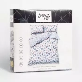 комплект постельного белья LOVELIFE сатин евро: под 200х217, прост 225х240, нав 50х70 2шт, 100%хл, 125г/м2, Шелест листвы