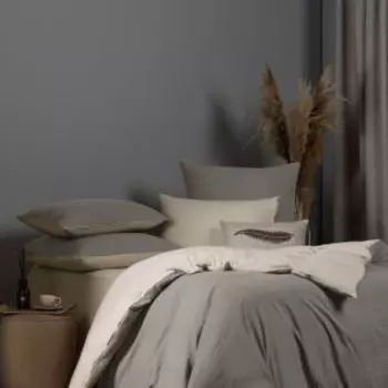 Комплект постельного белья SleepiX Юко, 1.5-сп, сатин, модал/бамбук, 110г/м2, серый/светло-бежевый