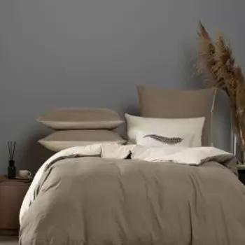 Комплект постельного белья SleepiX Юко, 2-сп, сатин, модал/бамбук, 110г/м2, коричневый/экрю