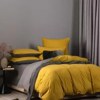 Комплект постельного белья SleepiX Юко, 1.5-сп, сатин, модал/бамбук, 110г/м2, горчичный/серый