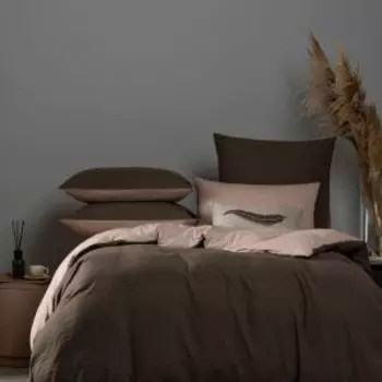 Комплект постельного белья SleepiX Юко, 2-сп, сатин, модал/бамбук, 110г/м2, темно-коричневый/розовый