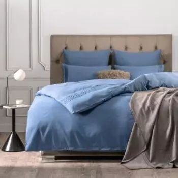 Комплект постельного белья SleepiX Миоко, 2-сп, 4 наволочки, сатин, синий