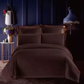 Комплект постельного белья Stripe, Евро, шоколадный, сатин-страйп