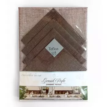 Комплект столового белья: скатерть, 5 предметов, бежевый/коричневый, п/э, тефлон