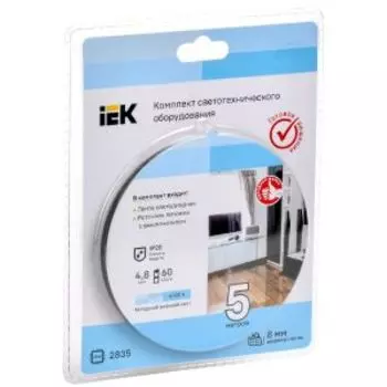 Комплект светодиодной подсветки IEK, 5 м, 4.8 Вт/м, IP20, 12В, 60 LED/м, 6500К + драйвер + выключатель