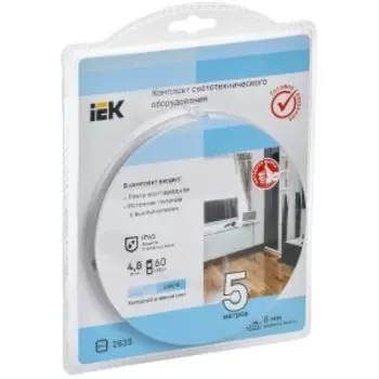 Комплект светодиодной подсветки IEK, 5 м, 4.8 Вт/м, IP65, 12В, 60 LED/м, 6500К + драйвер + выключатель