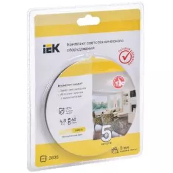 Комплект светодиодной подсветки IEK, 5 м, 4.8 Вт/м, IP20, 12В, 60 LED/м, 3000К + драйвер + выключатель