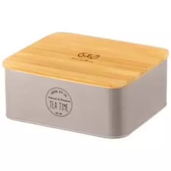 Контейнер для чайных пакетиков Elan Gallery Tea time, 18.5х16х8 см, бамбуковая крышка, серый, металл