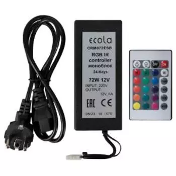 Контроллер Ecola LED strip RGB IR controller моноблок, с блоком питания, 72 Вт, 12 В, 6 A, с инфракрасным пультом управления