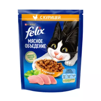 Корм сухой для кошек Felix Мясное объедение, курица, 200 г