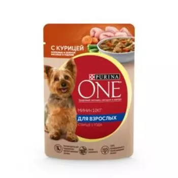 Корм влажный для собак Purina One мини, курица/морковь/фасоль, 85 г