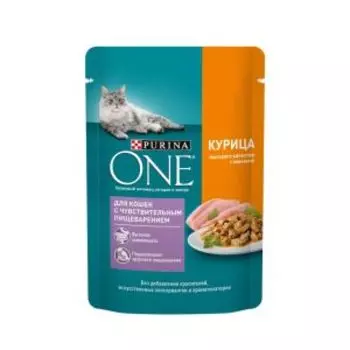 Корм влажный Purina One для кошек с чувствительным пищеварением, курица/морковь, 75 г