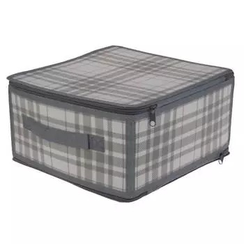 Коробка для хранения Zipper Серая клетка, 30х28х15 см, с молнией, пластик