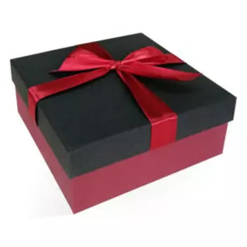 Коробка подарочная с бантом, тиснение лен, 17х17х7 см, черный-бордовый
