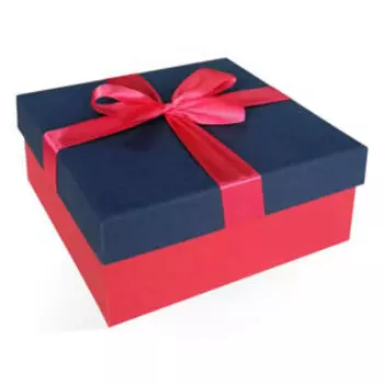 Коробка подарочная с бантом, тиснение рогожка, 17х17х7 см, синий-красный