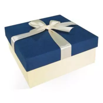 Коробка подарочная с бантом, тиснение рогожка, 17х17х7 см, синий-слоновая кость