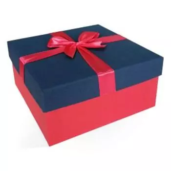Коробка подарочная с бантом, тиснение рогожка, 19х19х9 см, синий-красный