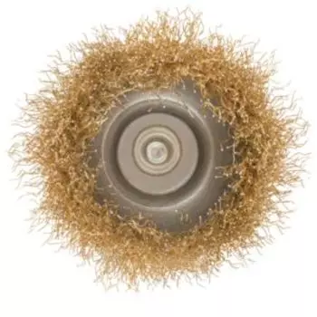 Корщетка чашка, с штифтом, стальная латунированная волнистая проволока 65 мм