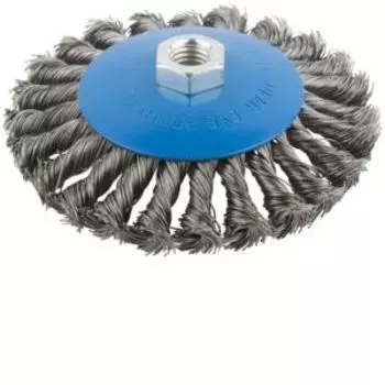 Корщетка, колесо с наклоном, гайка М14, стальная витая проволока 125 мм